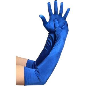 Women's Elbow Length Royal Blue Satin Gloves Costume Princess Party Accessories